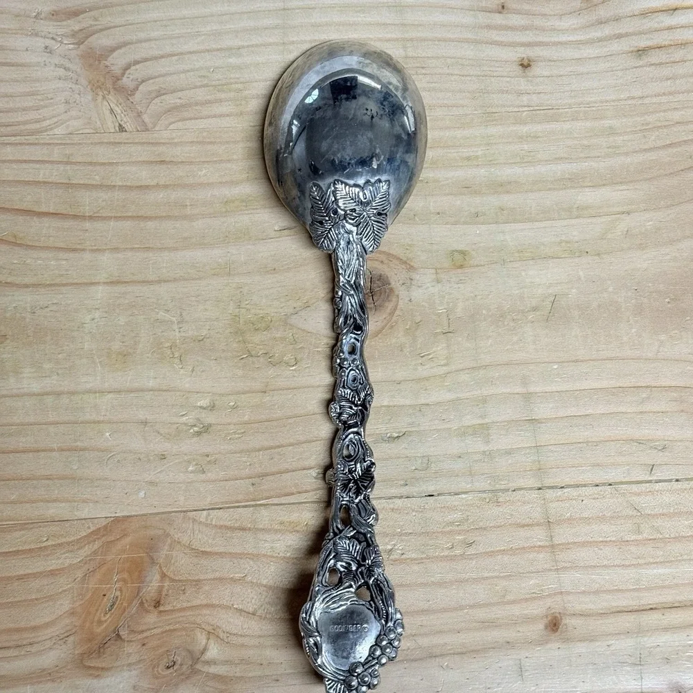 Vintage Godinger Silverplate Grapevine Serving Spoon 10.75